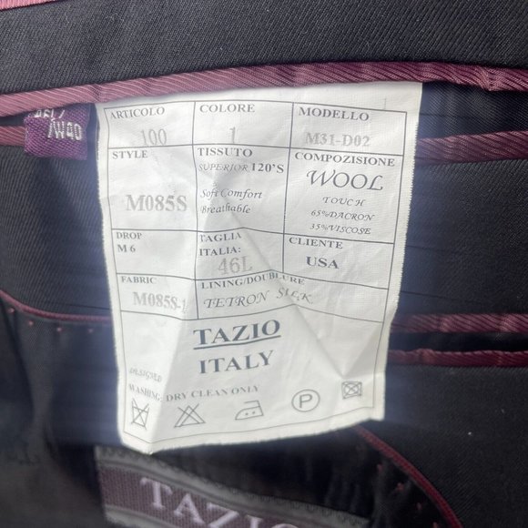 Tazio Italy Blazer Sports Coat Men's 46L Black Super 120's Wool Hand Tailored - Picture 10 of 16